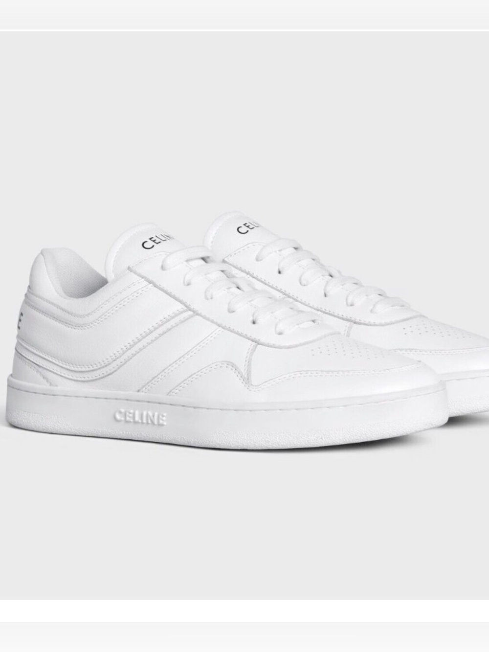 AUTHENTIC CELINE TRAINER LOW LACE-UP SNEAKER IN CALFSKIN OPTIC WHITE, SIZE 39